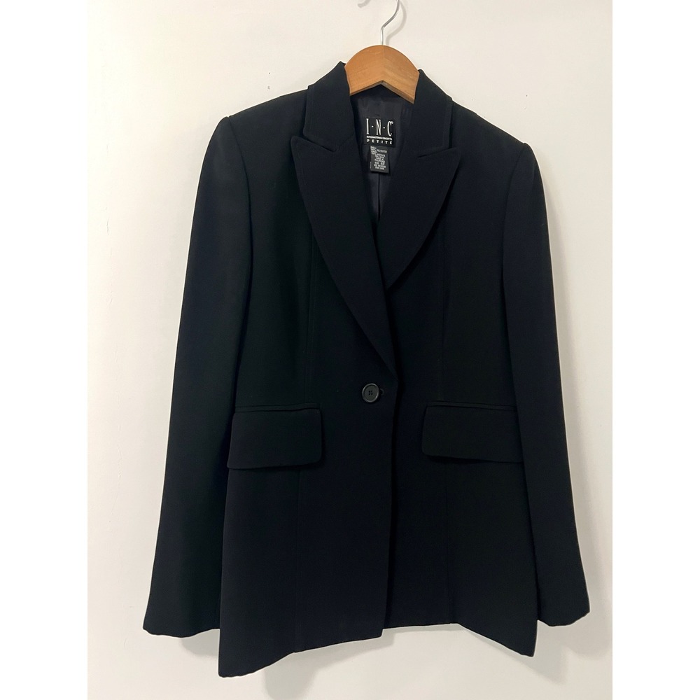 INC International Concepts Petite Black One Button Blazer Jacket Womens Size 4P